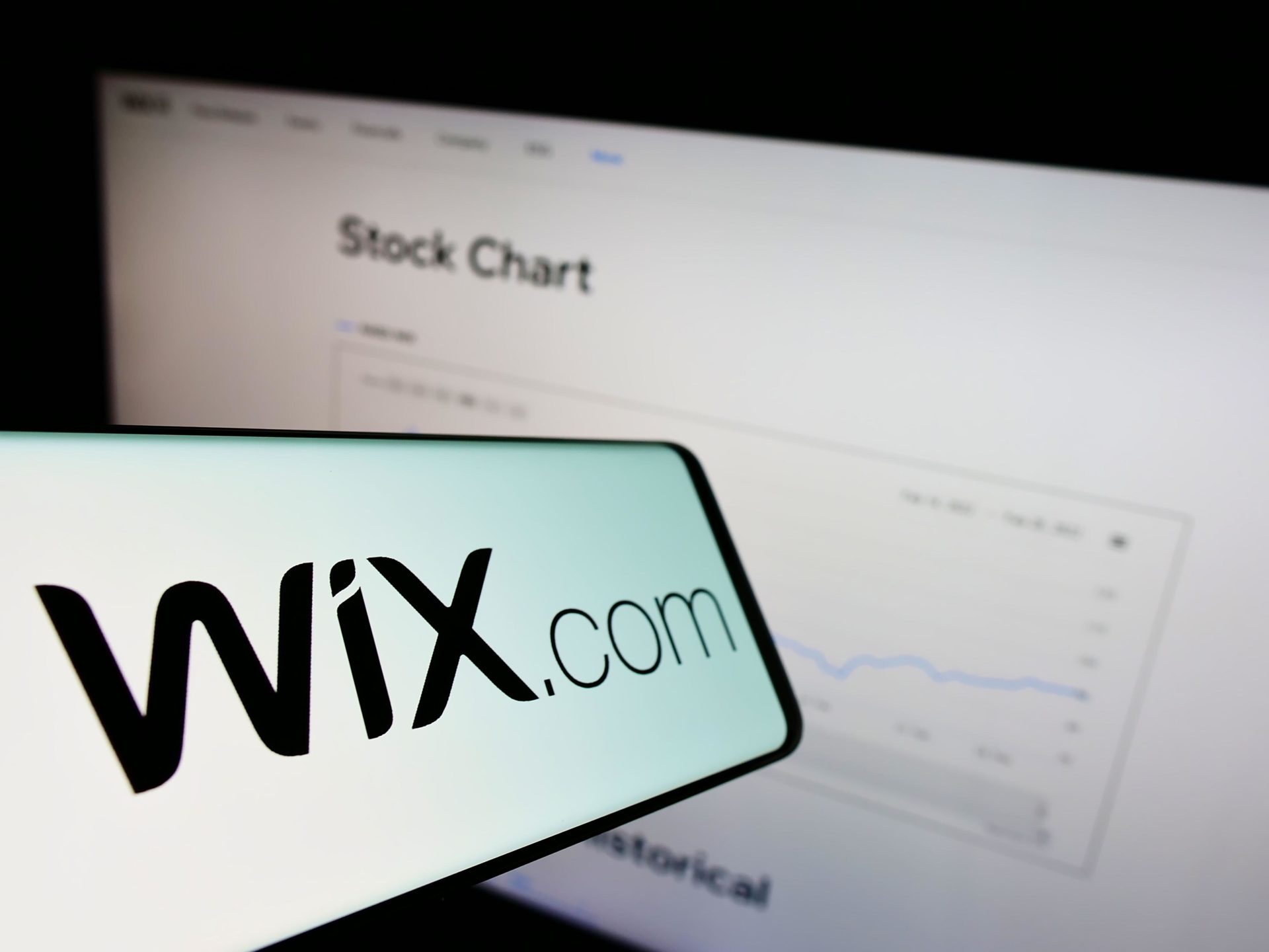 A smartphone with the logo of Israeli software company Wix.com on screen in March 2022