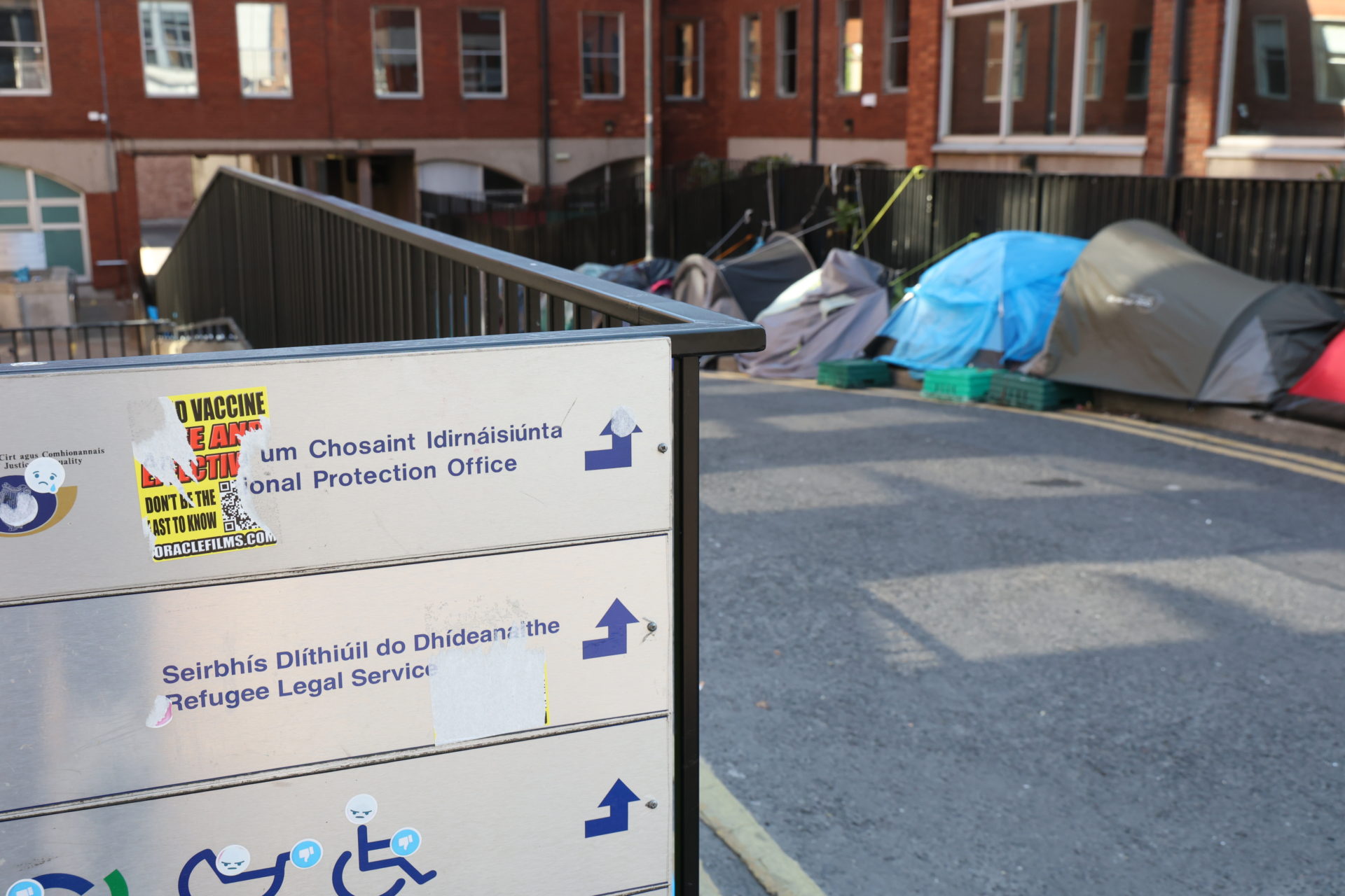 Tents outside the International Protection Office on Mount Street in Dublin