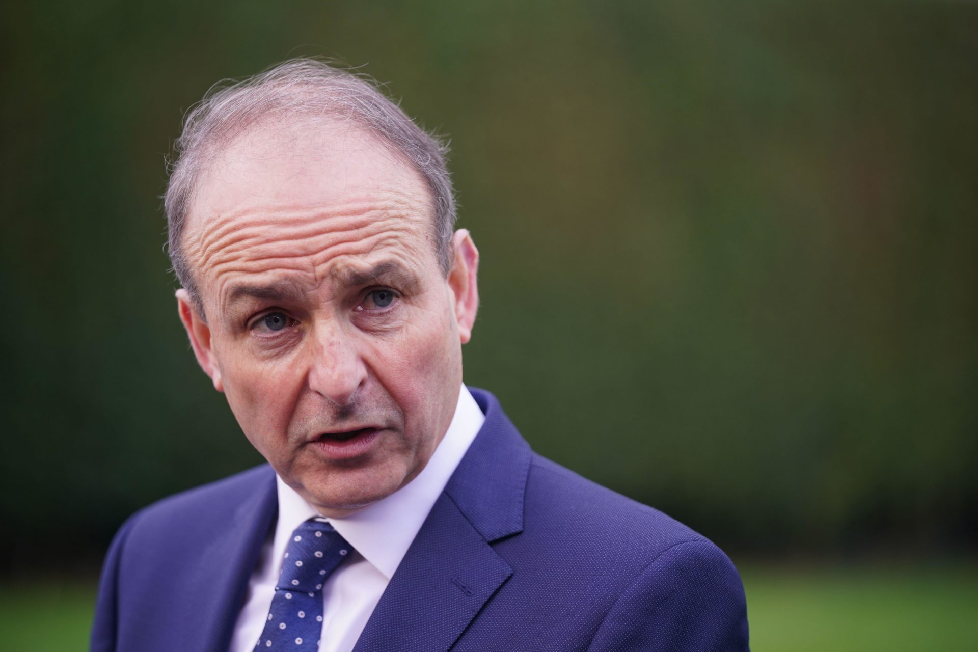 2HEC9C1 Taoiseach Micheal Martin speaking to the media at Deerpark House Homeless services in Cork city, which has been taken over by the homeless body Depaul. Picture date: Monday January 10, 2022.