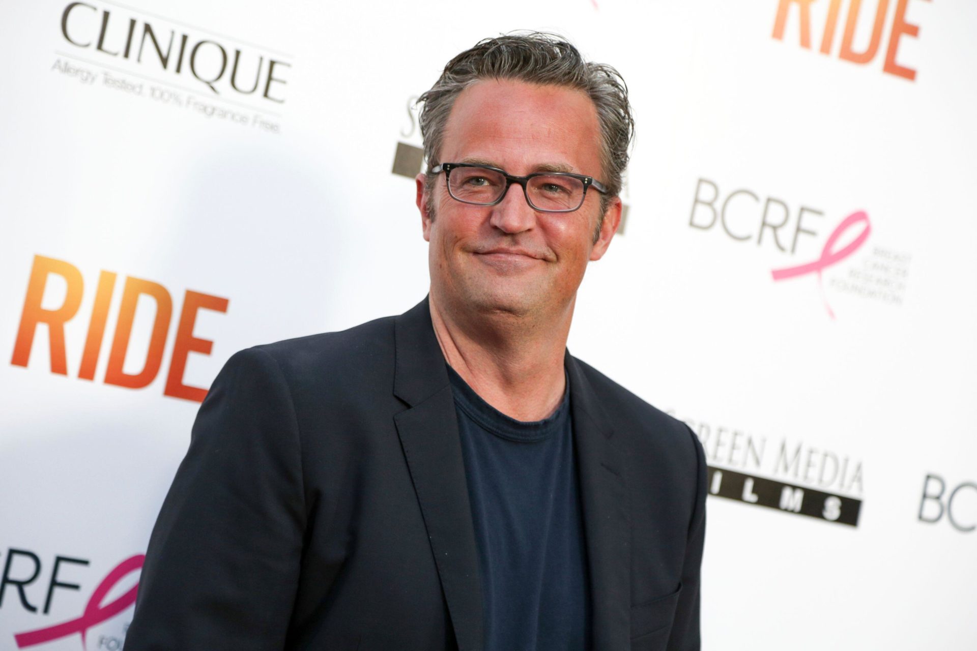 2MWM3T3 FILE - In this April 28, 2015, file photo, Matthew Perry arrives at the LA Premiere of "Ride" in Los Angeles. The former "Friends" star appears with Katie Holmes, who reprises her role as Jackie Kennedy in "The Kennedys After Camelot,? which premieres on the Reelz channel on April 2. (Photo by Rich Fury/Invision/AP, File)