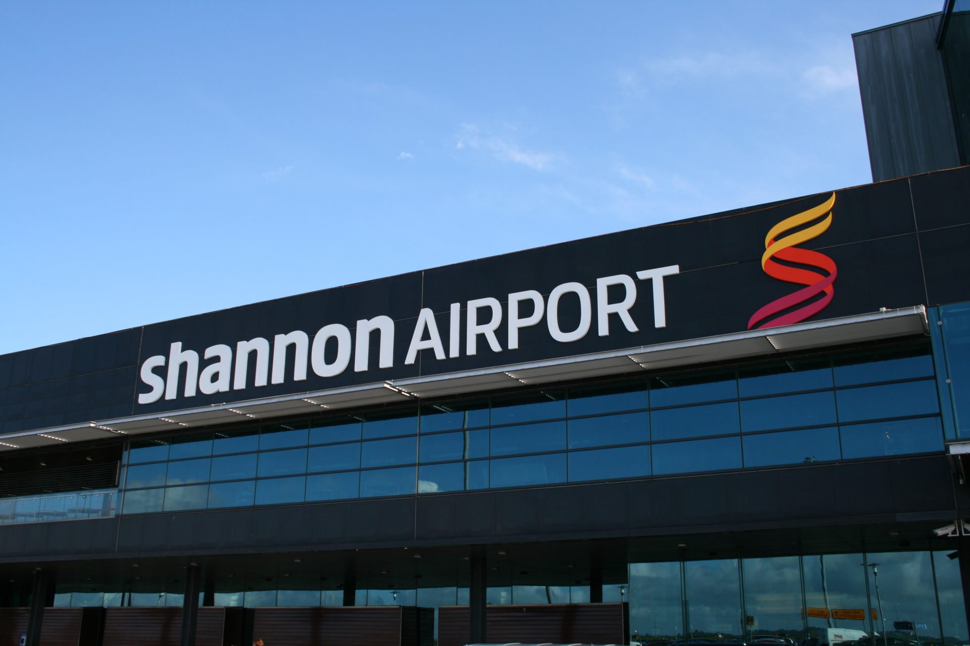 Shannon Airport logo on the terminal building