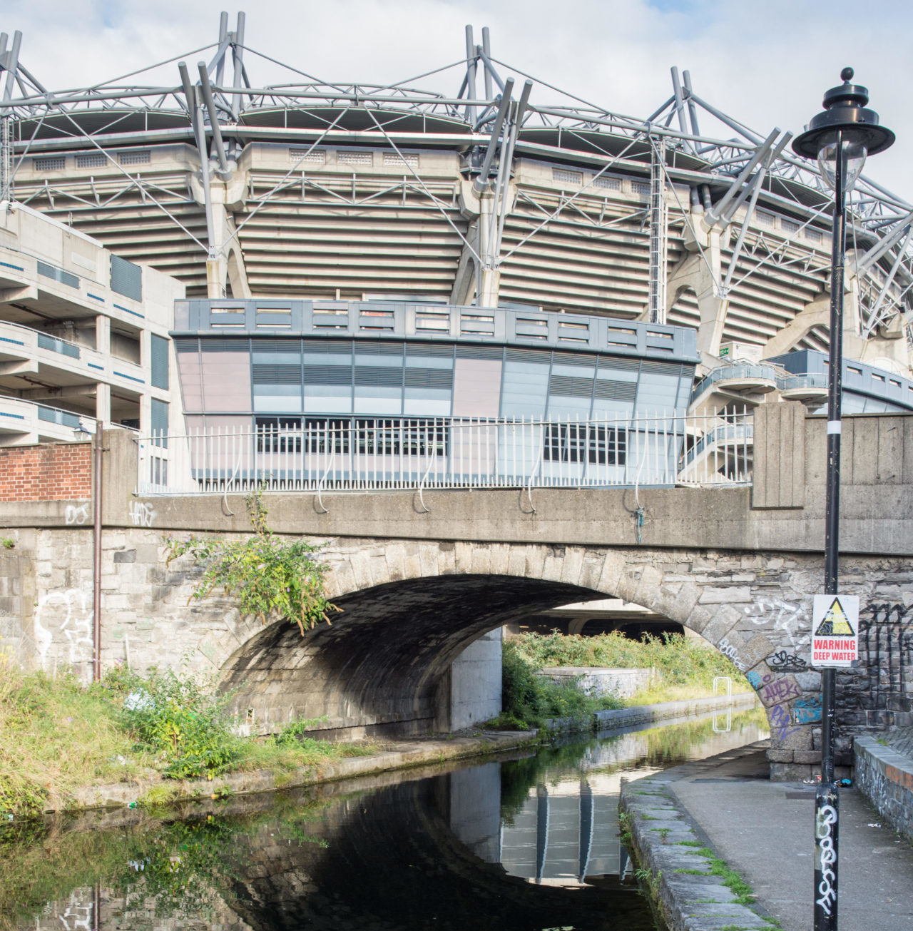 P19DKC Dublin, Ireland - September 17, 2016: Croke Park stadium stands above the Royal Canal in Dublin's North Strand neighbourhood.