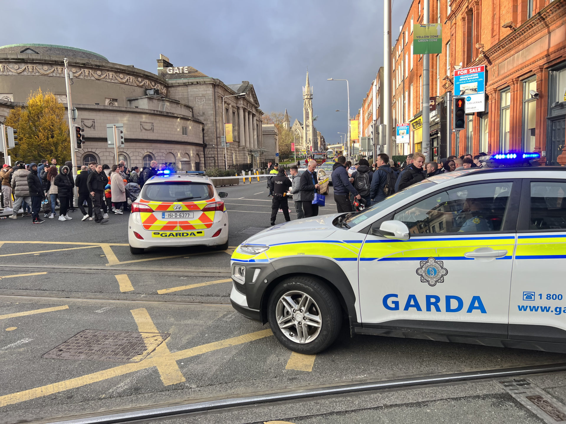 Gardaí and emergency services at the scene of a serious incident on Parnell Square East in Dublin city centre, 23/11/2023.