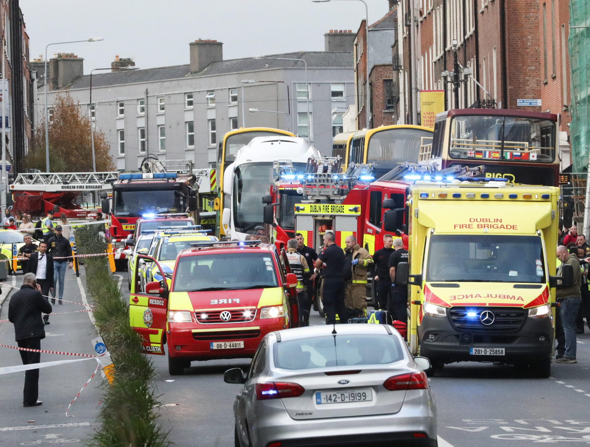 Gardaí and emergency services at the scene of a serious incident on Parnell Square East in Dublin city centre, 23/11/2023.