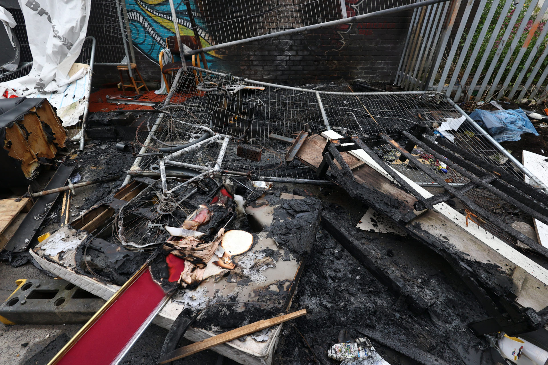 The aftermath of a fire after tents were burned in a lane just off Sandwith Street Upper, in Dublin