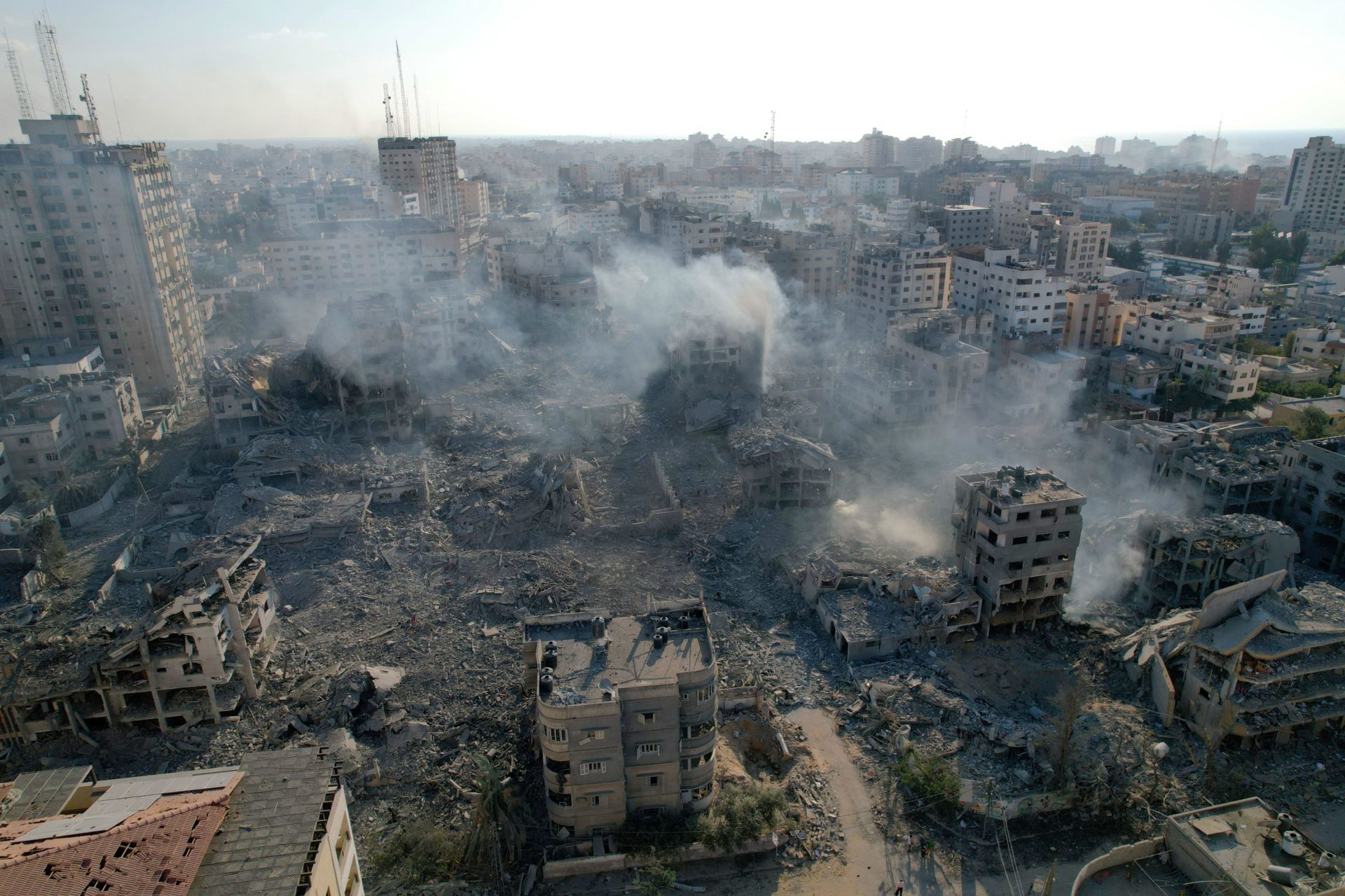 Widespread damage to buildings in Gaza City after Israeli bombardment, 10-10-23