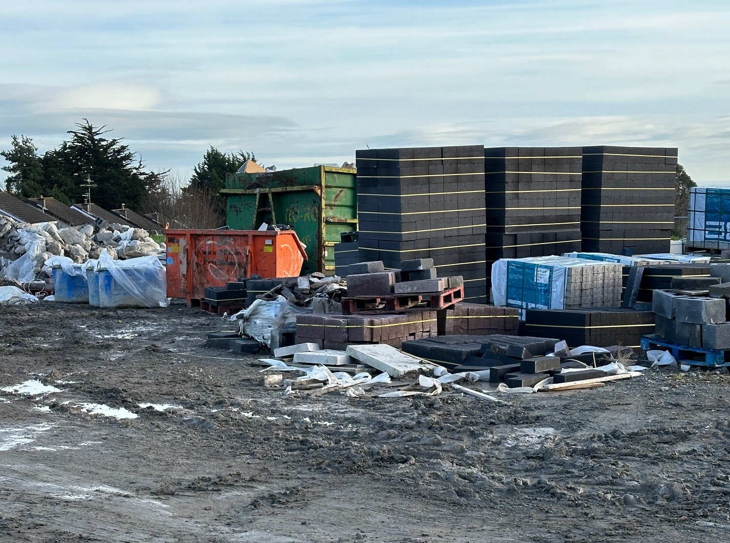 The scene at a construction site following a shooting in Delgany, Co Wicklow, 15/12/2023