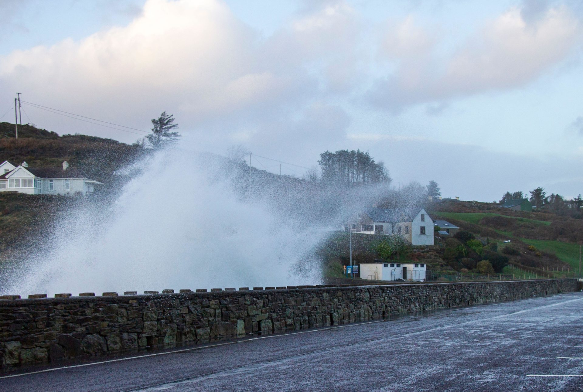 Storm Gerrit pushes huge waves over the Tragumna Sea Wall in West Cork