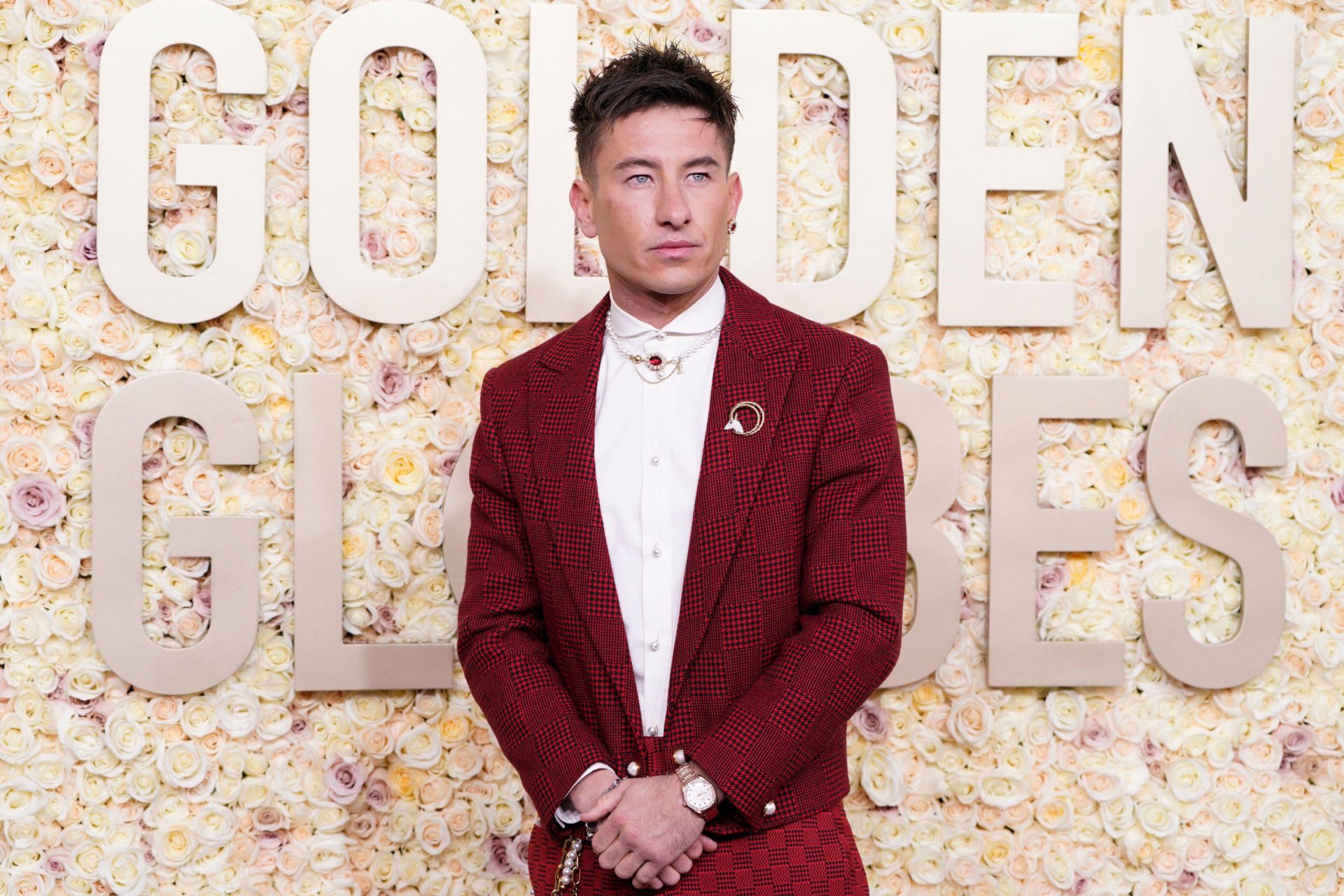 Irish actor Barry Keoghan arrives at the 81st Golden Globe Awards, 8-1-24 in Beverly Hills, California