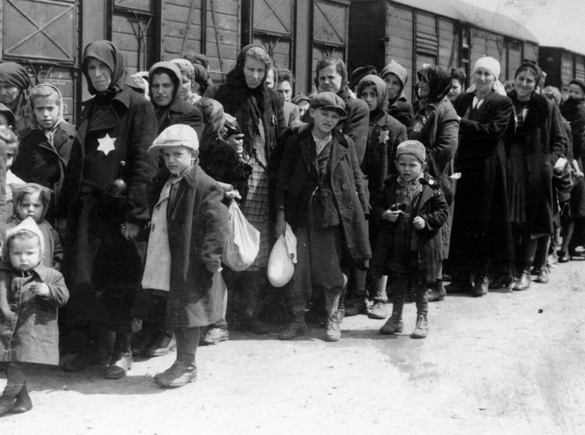 Arrival of a train containing Jews deported to Auschwitz death camp in Poland. Auschwitz-Birkenau (1940-1945) was the largest of the German Concentration and Extermination camps. 1.1 million people, 90 per cent of them Jews are thought to have died there