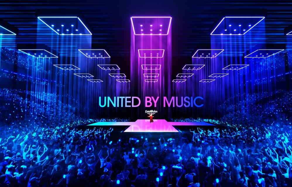 An artist's rendering of the Malmö Arena stage for the Eurovision Song Contest 2024