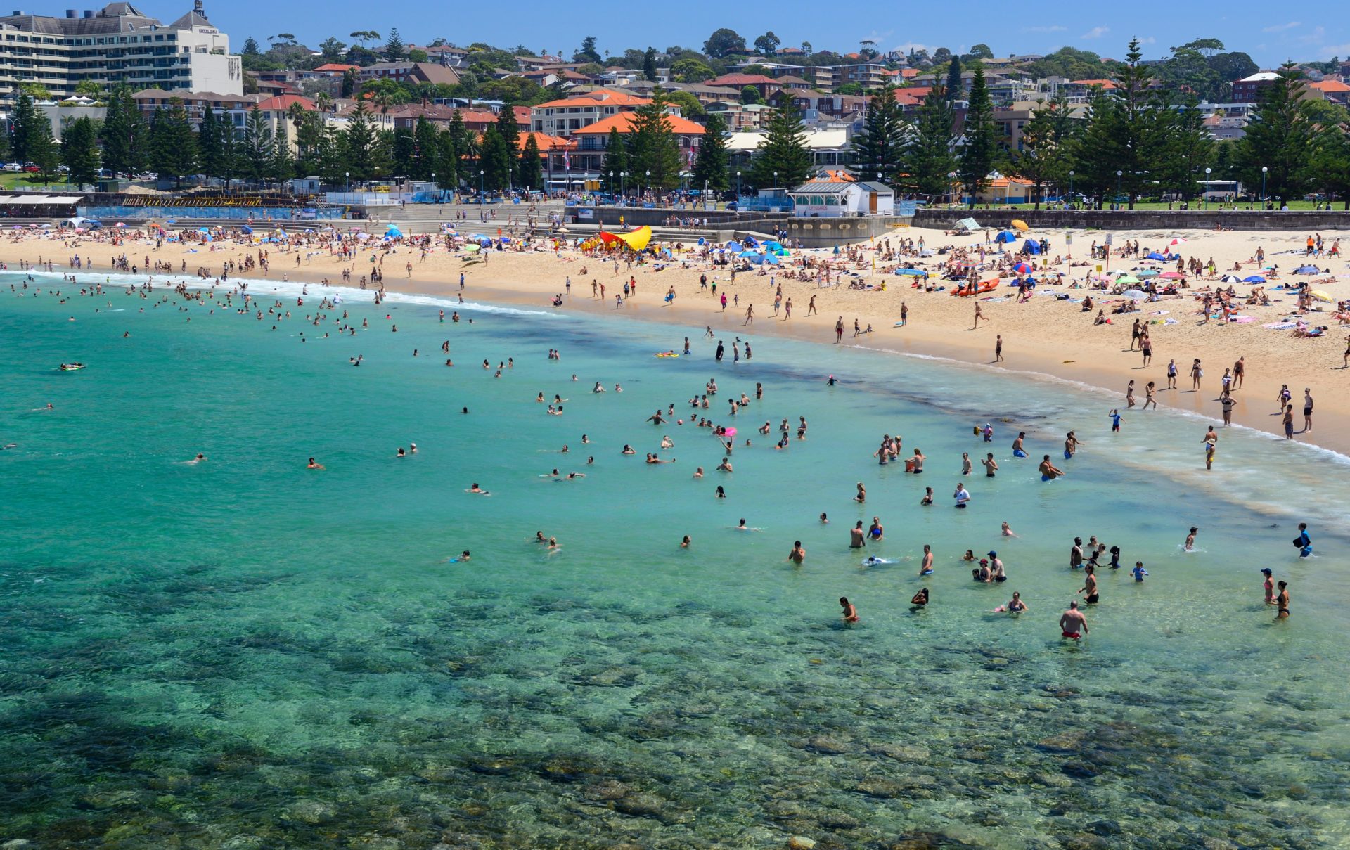 Sunbathers on Coogee Beach in New South Wales, Australia, 11-2-17