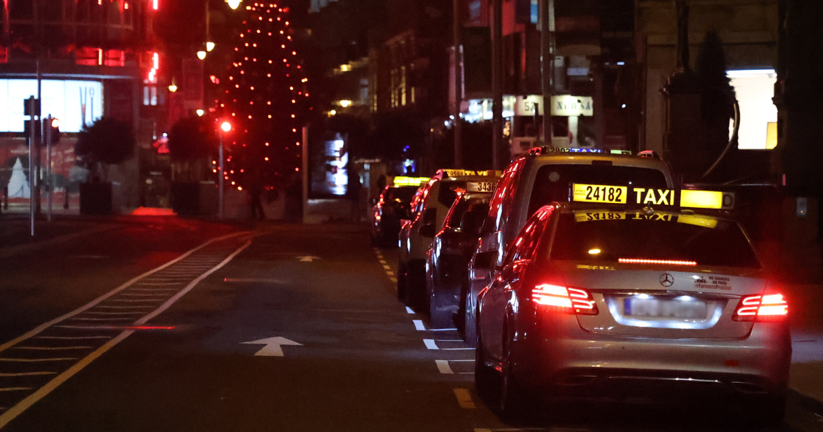 Taxis parked in Dublin City Centre on New Year’s Eve in Dublin