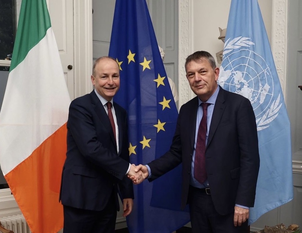 Tánaiste Micheál Martin meets with UNRWA Commissioner General Philippe Lazzarini in Dublin, 15-2-24.