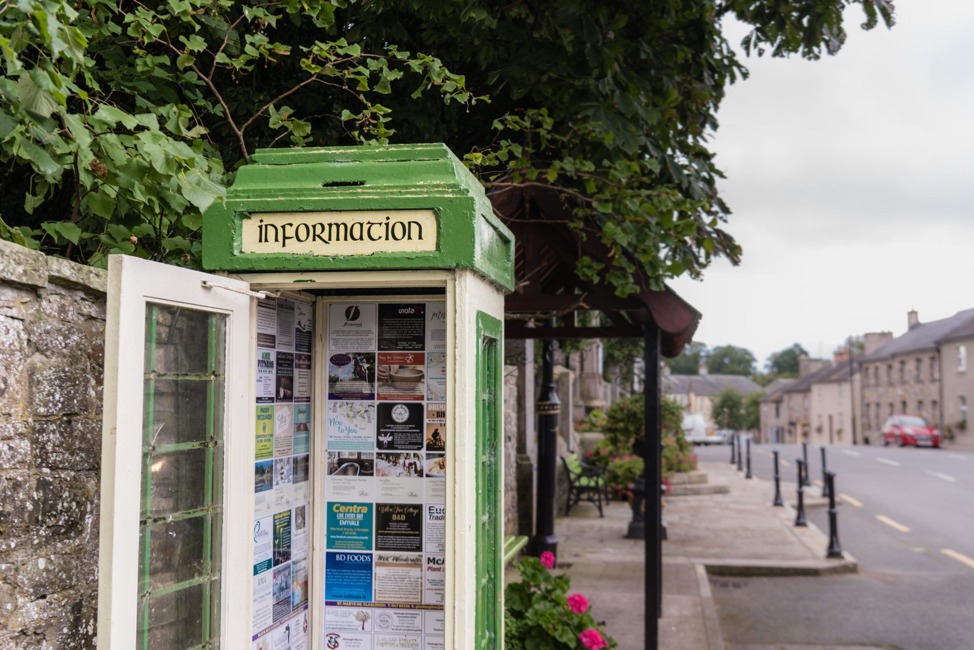 Disused Irish telephone box now serving as a community information information display board. Image: Stephen Barnes/Ireland / Alamy Stock Photo