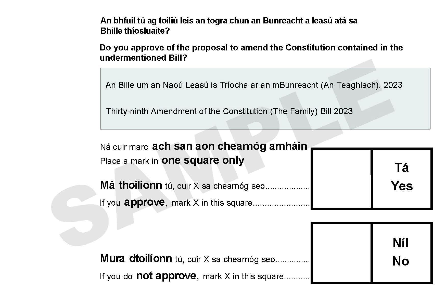 A sample ballot paper on the referendum on care. 