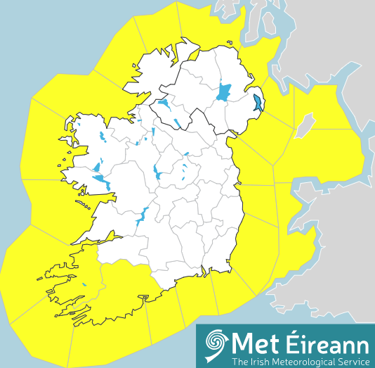 Status Yellow Alert for Wind and Rainfall issued for Cork and Kerry