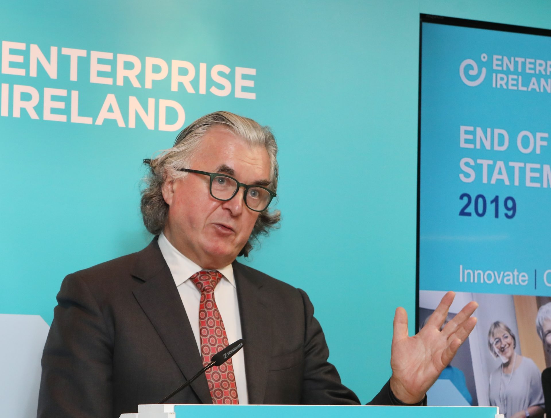  Then-Chairman of Enterprise Ireland Terence O’Rourke announces 2019 end of year results in Dublin, 7-1-19. 