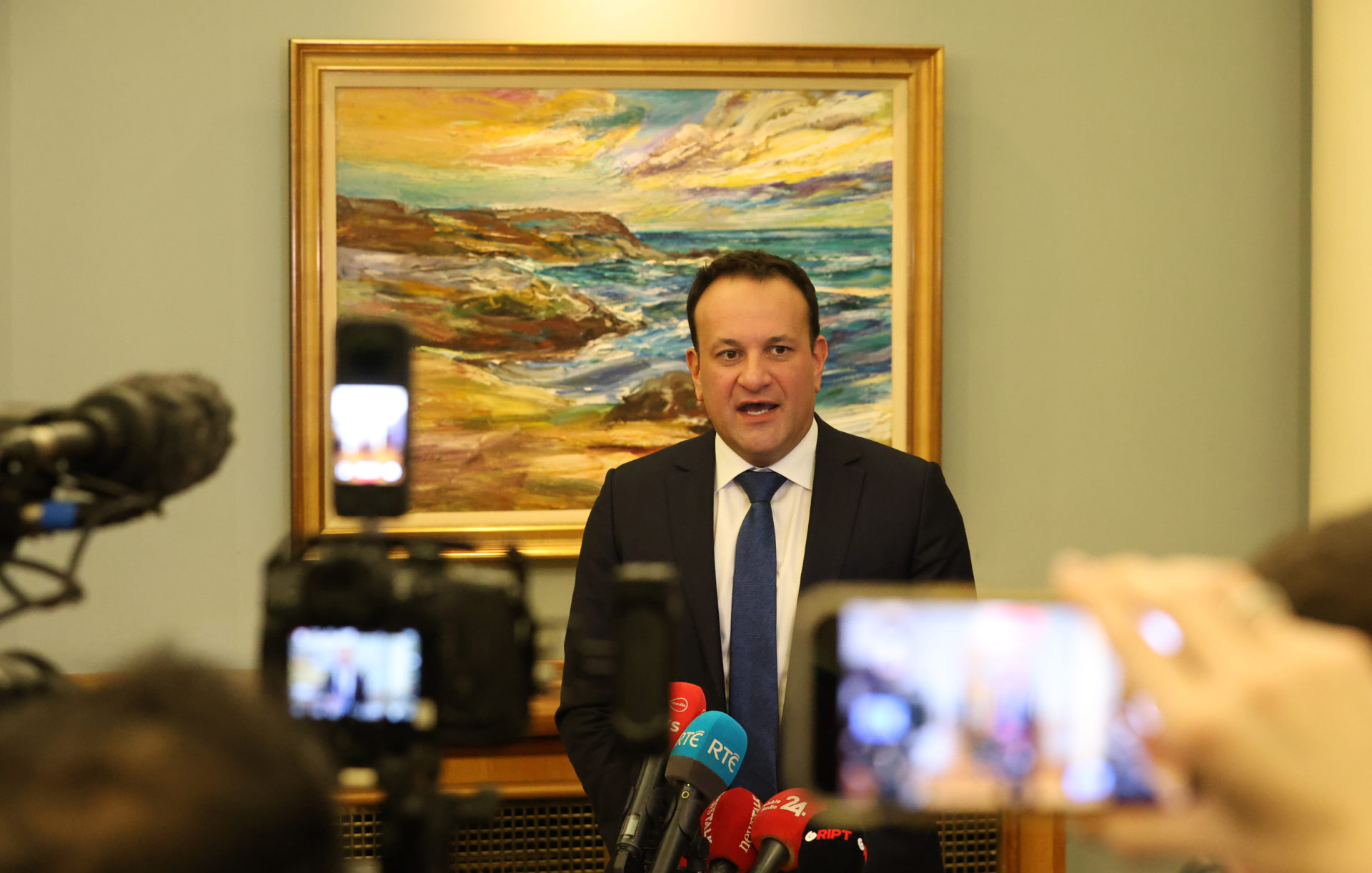 Taoiseach Leo Varadkar speaking to the media at Dublin Castle for the referendum on Family and Care. 9-3-24.