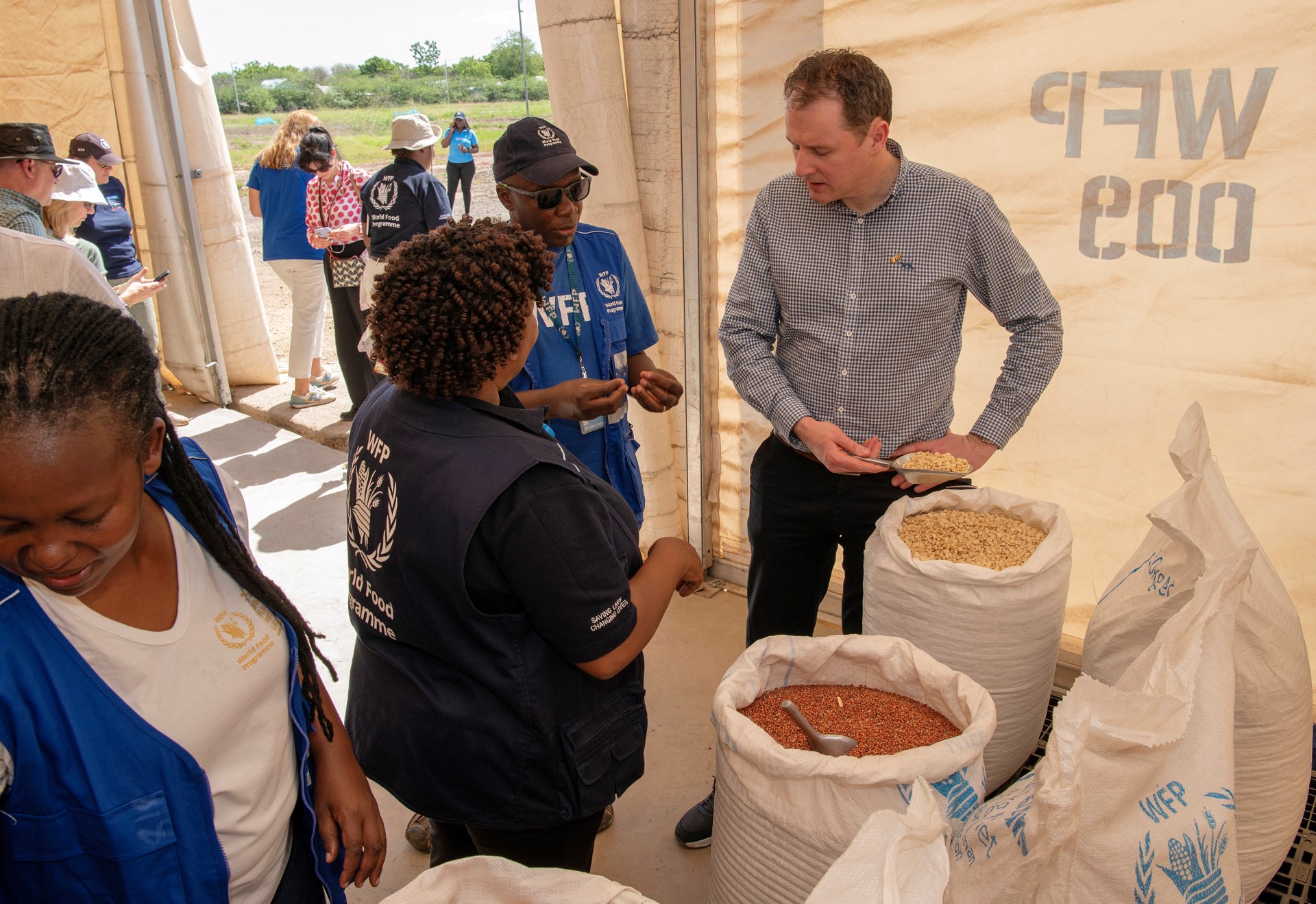 Agriculture Minister Charlie McConalogue visits the food aid distribution operations of the UN Refugee Camp in Kakuma, north west Kenya