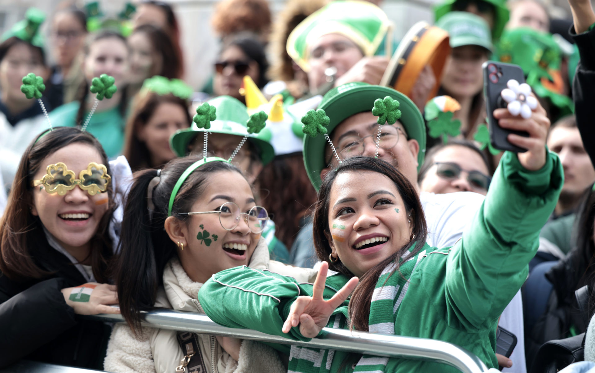 Large crowds of people dressed in green take part in the St Patrick's Day Parade in Dublin, 17/03/2024. Photo: Leah Farrell/© RollingNews.ie