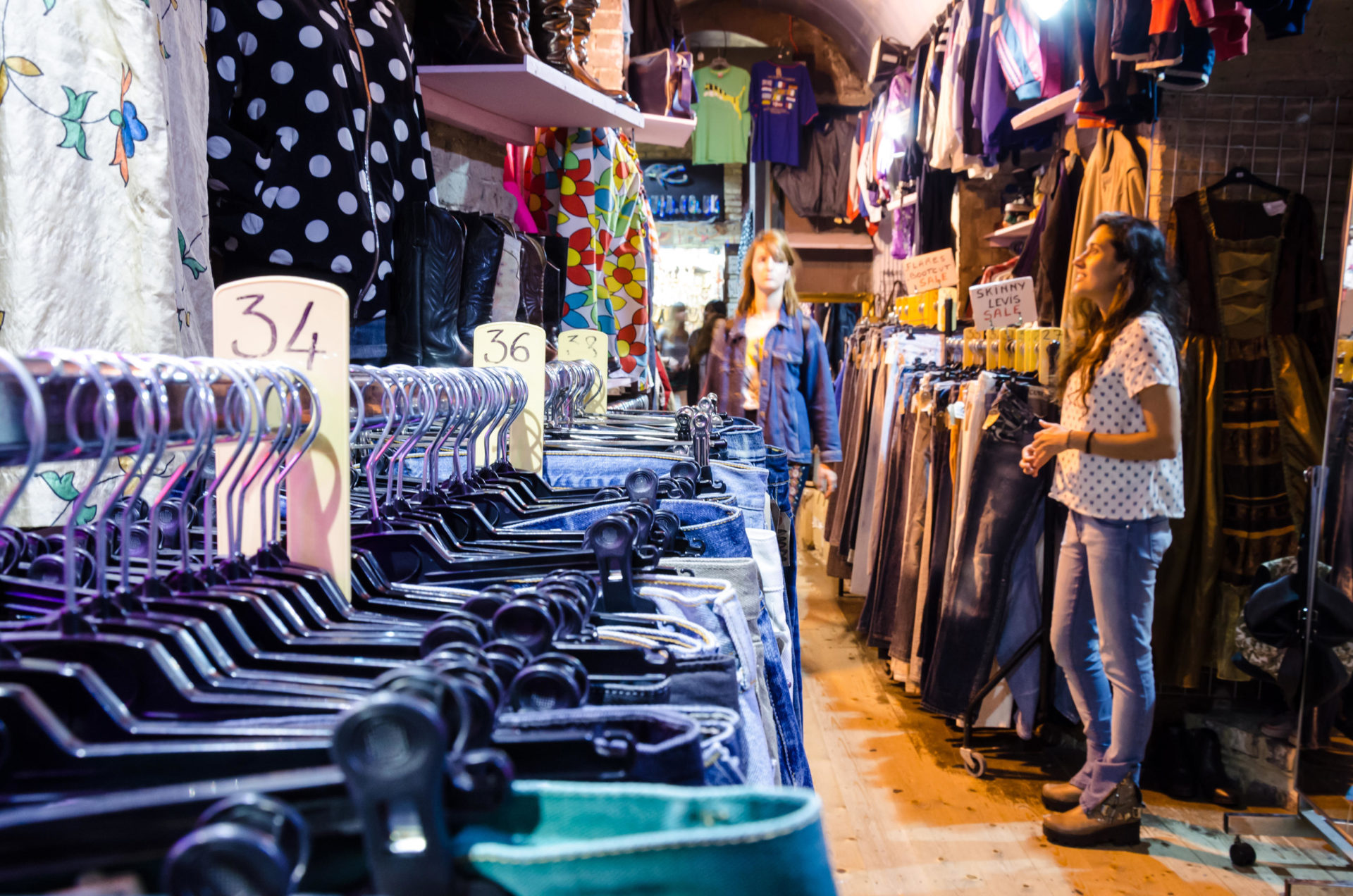 A stall selling trousers in London, UK