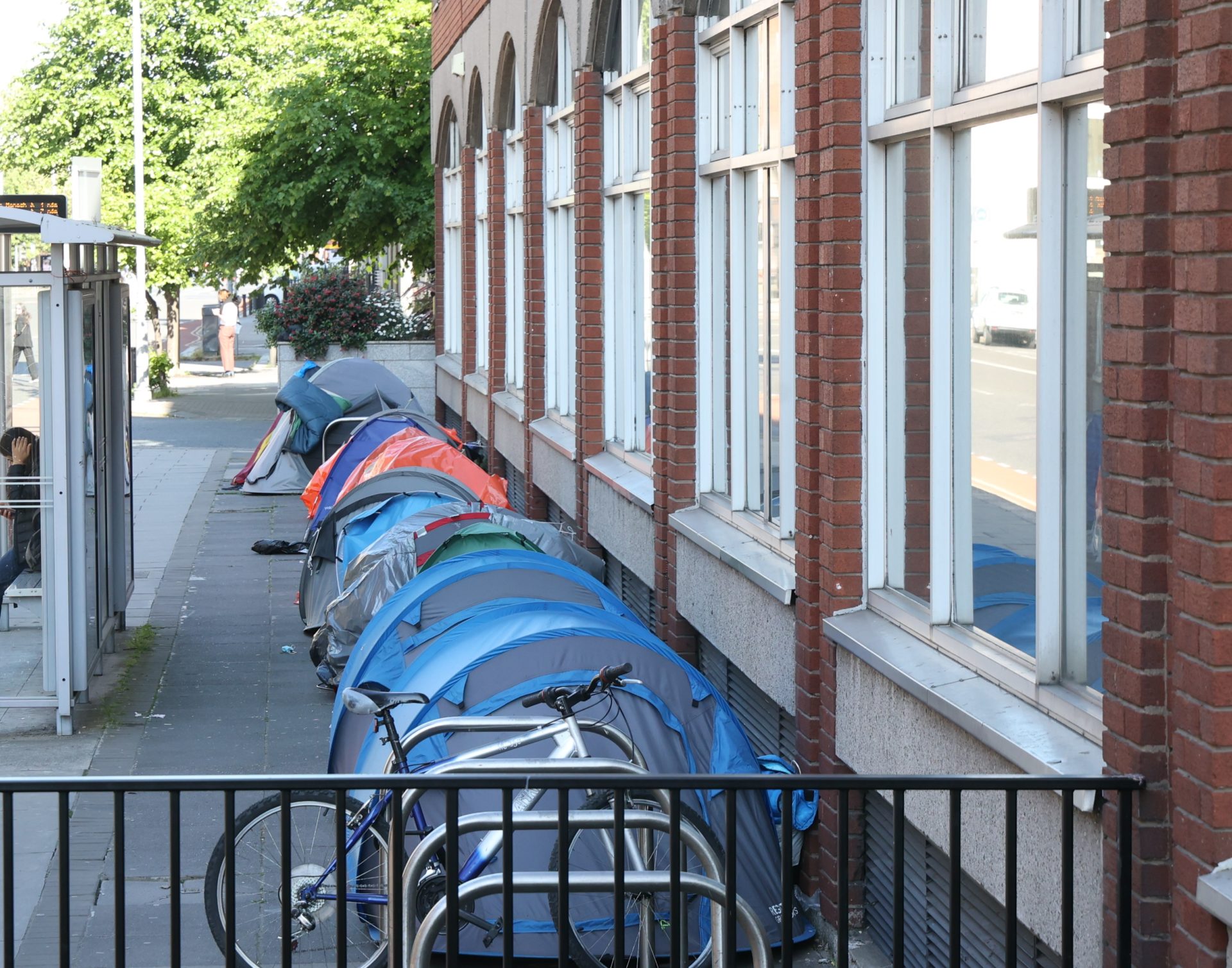 Asylum seeker tents outside the International Protection Office on Mount Street in Dublin, 27-5-23.