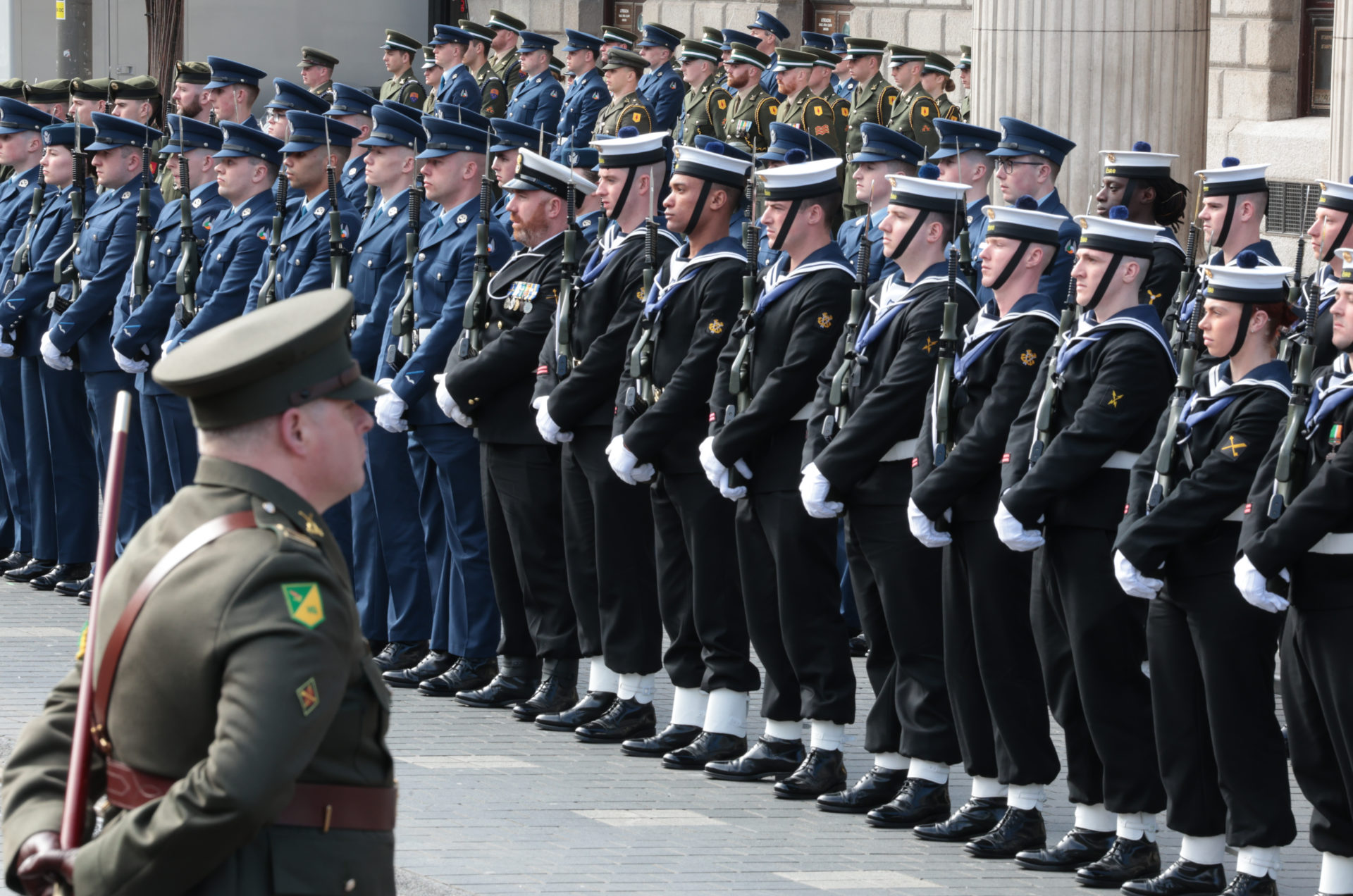 Defence Forces Personnel outside the GPO for the 108th anniversary of the 1916 Rising. Image: Leah Farrell / © RollingNews.ie