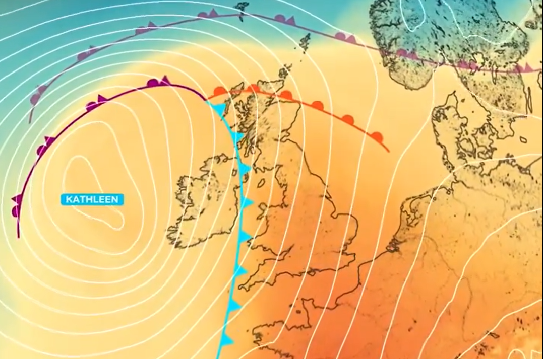 Storm Kathleen will reach Irish shores on Saturday morning. 
