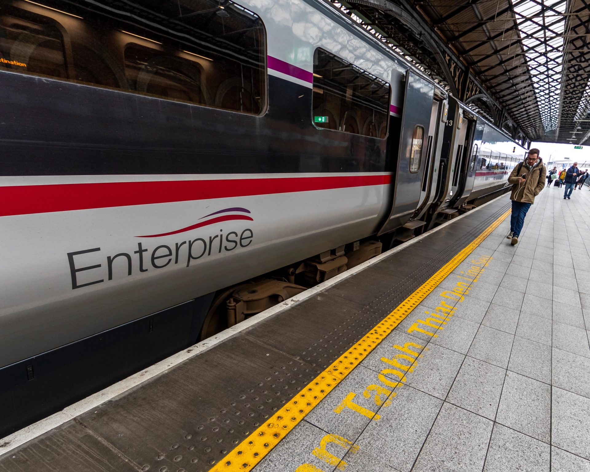An Enterprise train from Belfast at Dublin's Connolly Station, 5-4-19.