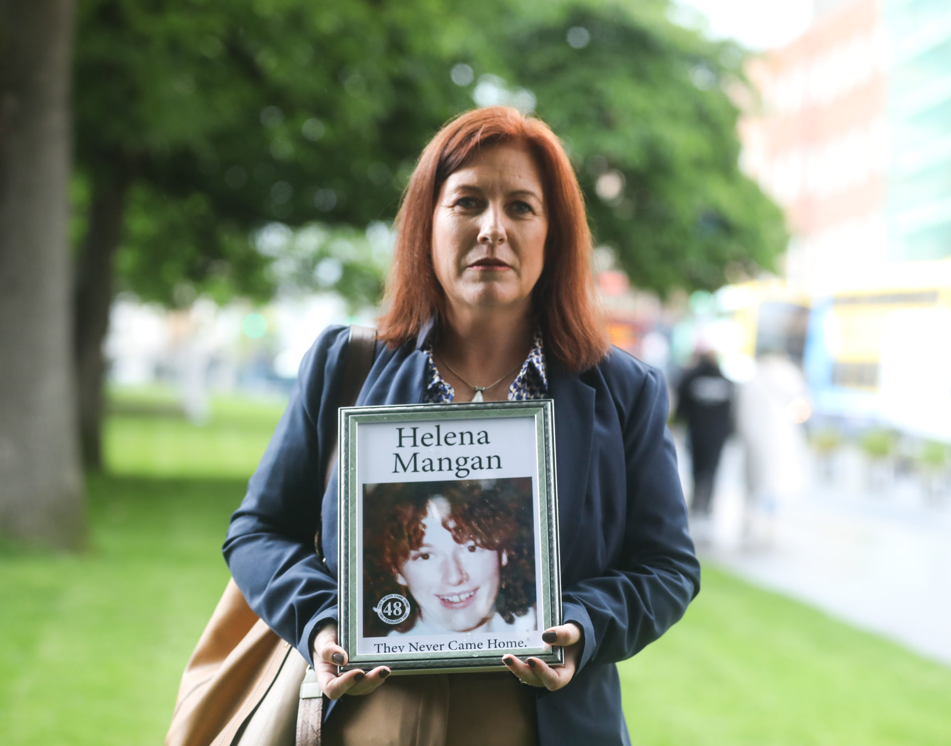 Daughter of Stardust fire victim Helena Mangan, Samantha Curran, outside the Stardust Inquest, 11-5-23. 