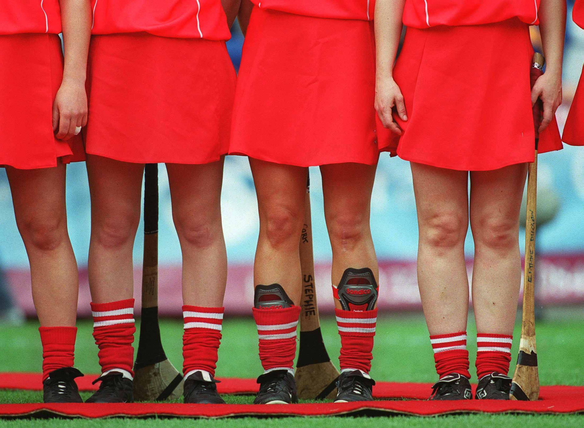 Cork camogie players standing prior to the All-Ireland Senior Camogie Championship Final match between Cork and Tipperary at Croke Park in Dublin. Photo by Aoife Rice/Sportsfile