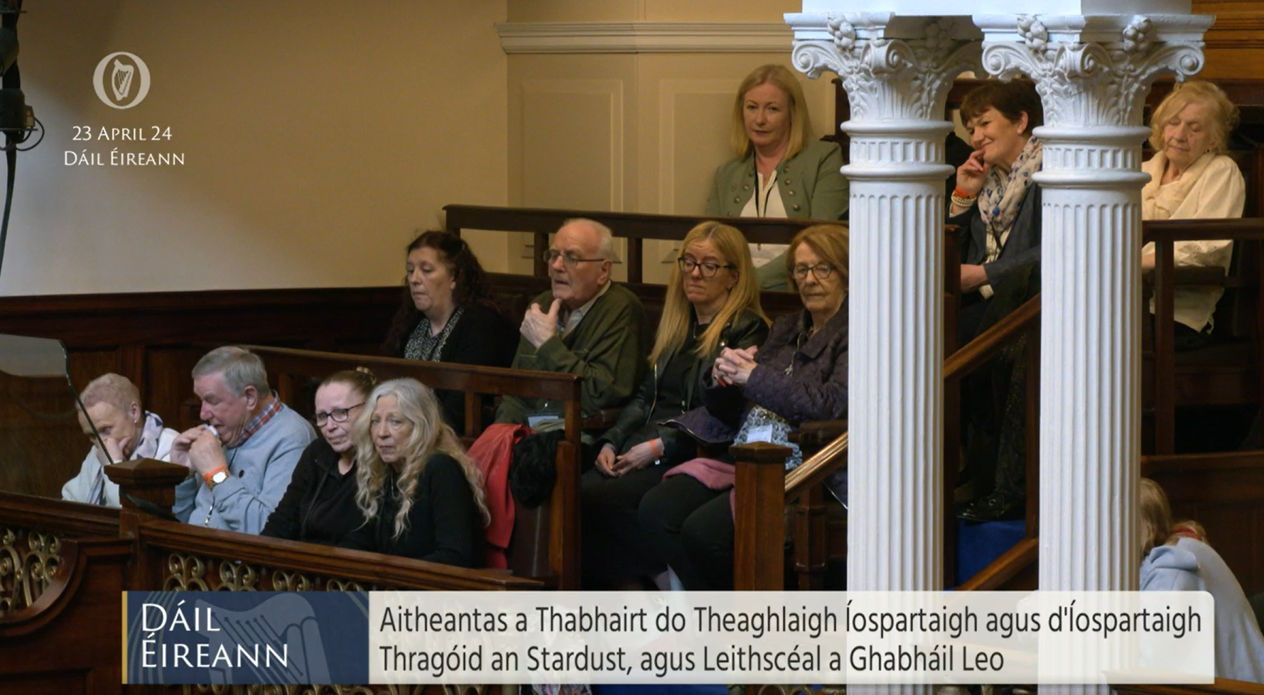 The Stardust families listen on the speech in the Dáil public gallery