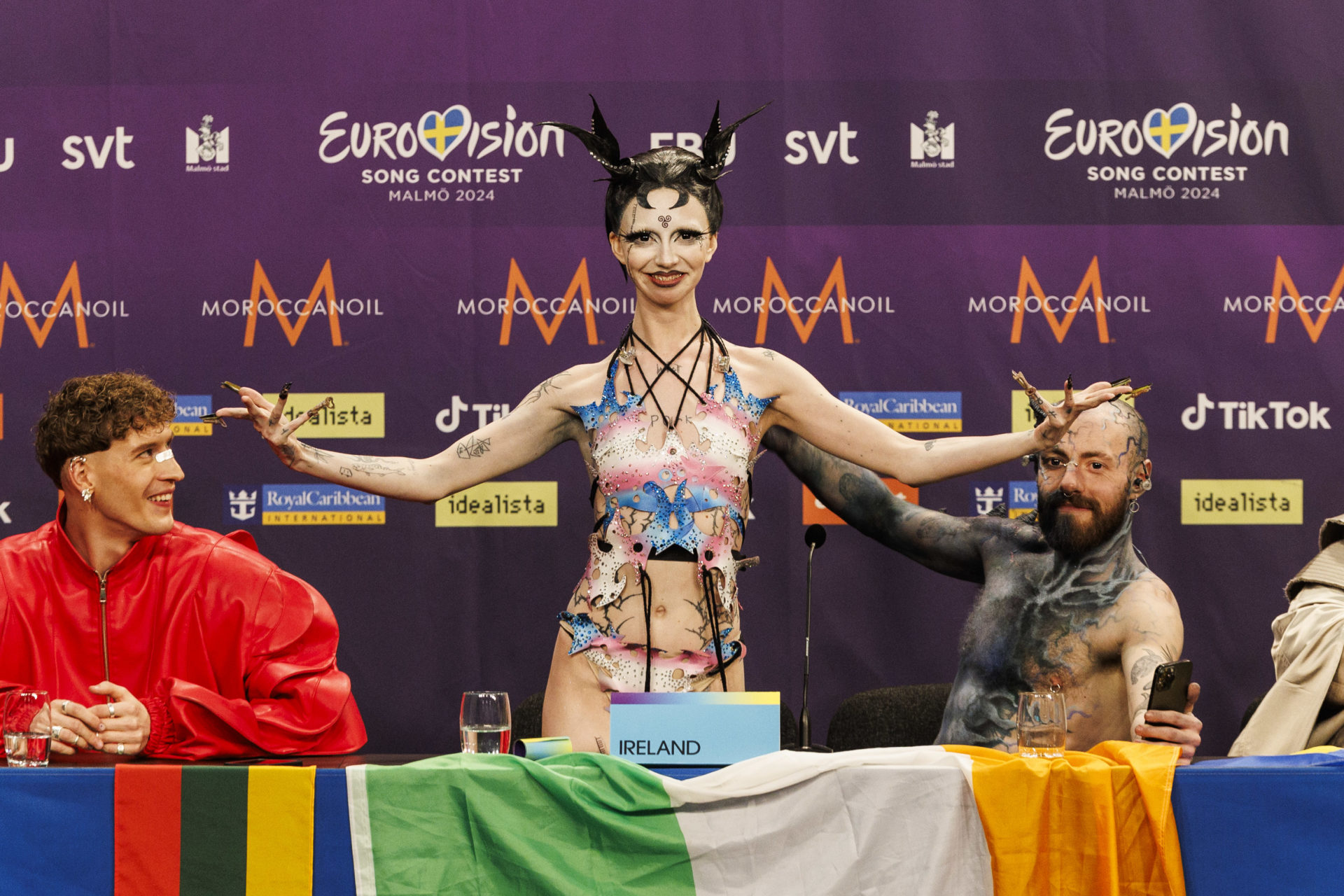 Ireland's Bambie Thug during a post-show press conference after they qualified for the Eurovision Song Contest Grand Final, 8-5-24
