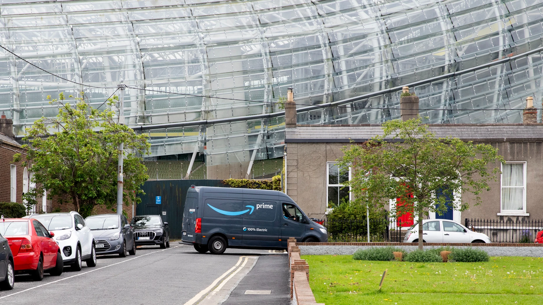 An Amazon delivery van is seen near the Aviva Stadium in Dublin