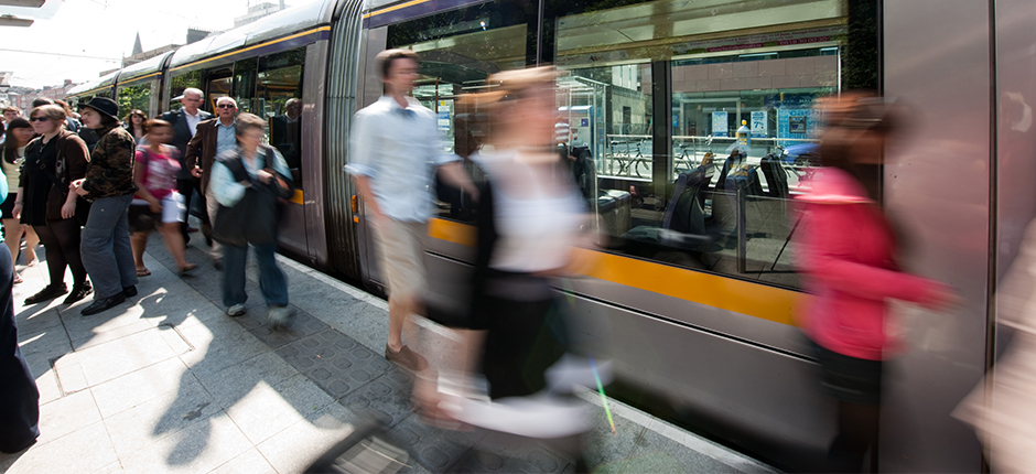 Passengers using the Luas in Dublin