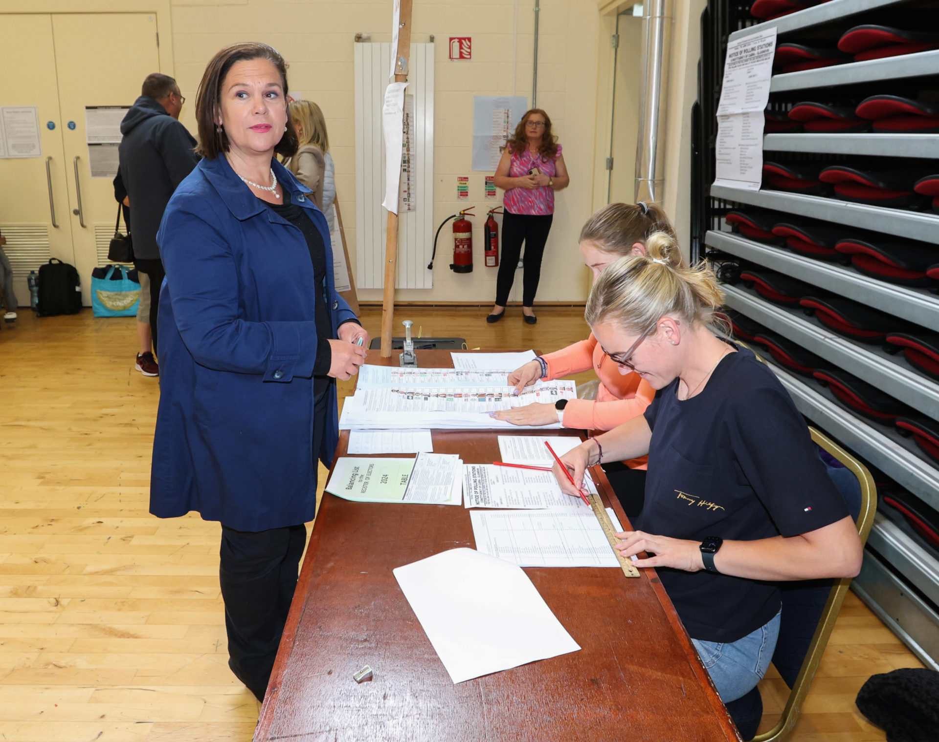 Sinn Féin leader Mary Lou McDonald casts her vote at the polling station in the Deaf Village, Dublin. Photograph: Sasko Lazarov / © RollingNews.ie