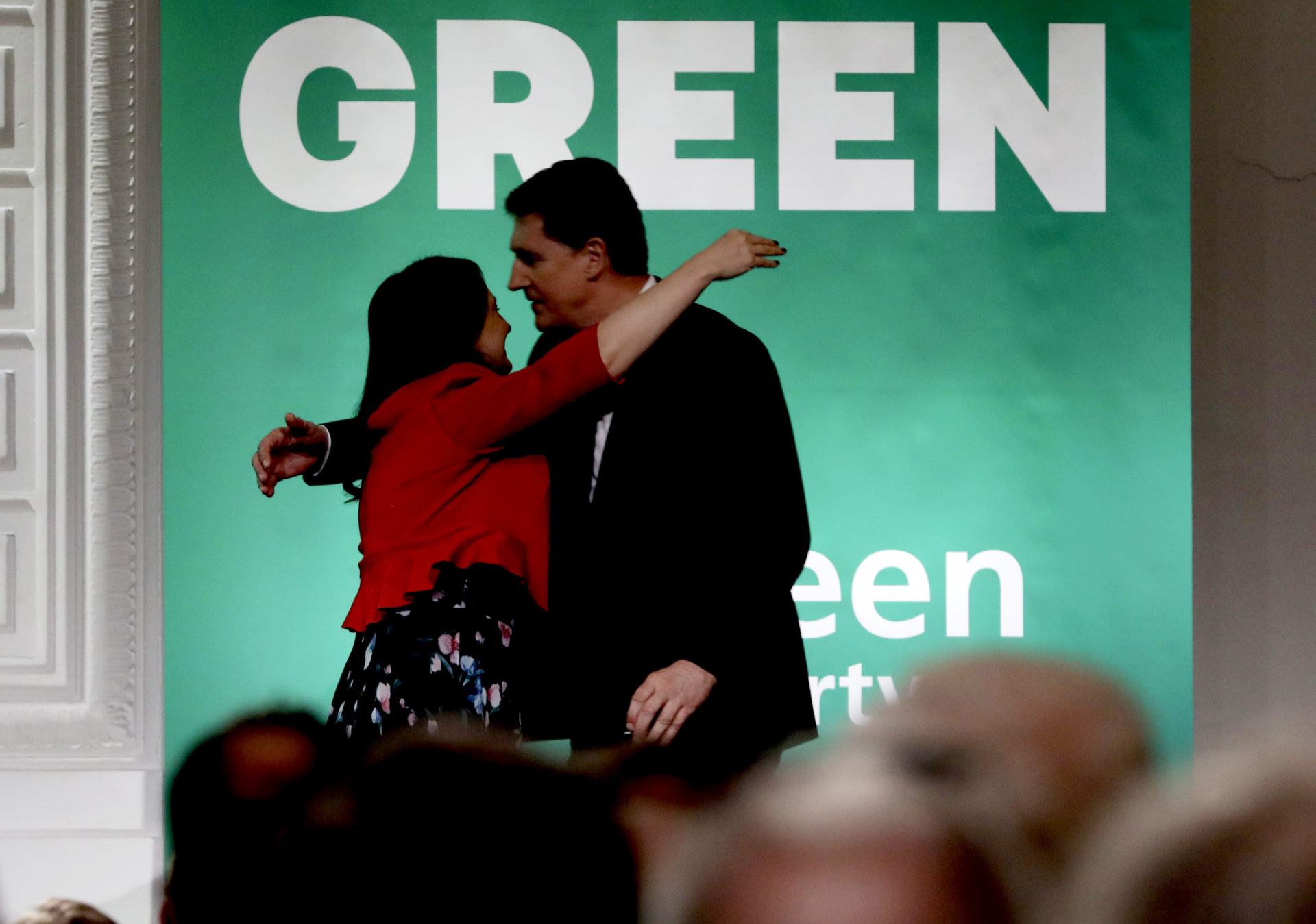 Eamon Ryan with Catherine Martin at the Green Party conference in Dublin's RDS, 20-4-24. 