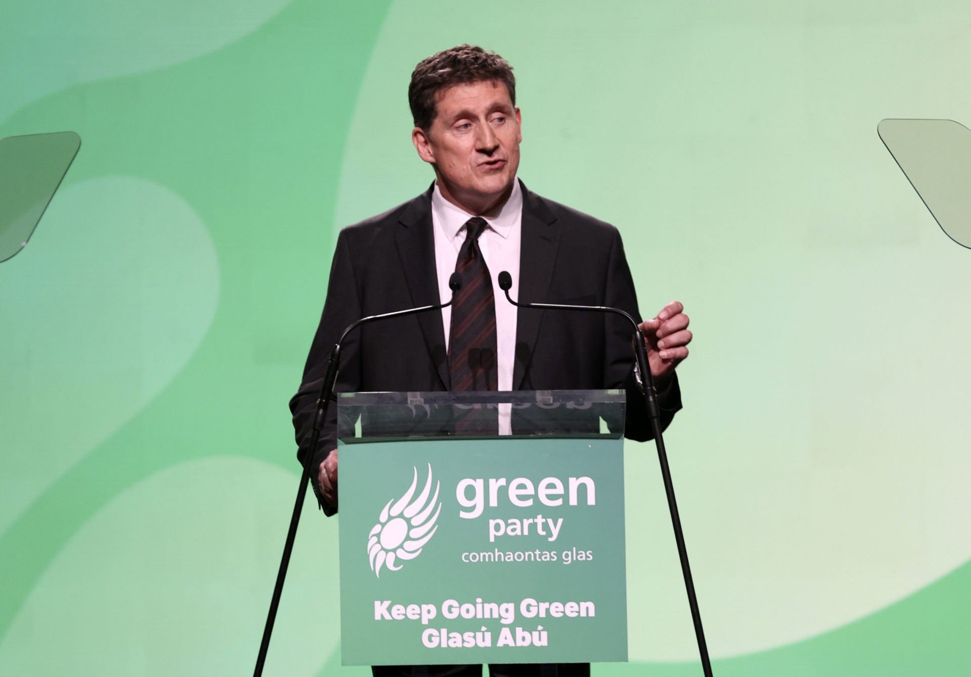 Eamon Ryan speaking during his leaders speech at their party conference in Dublin's RDS, 20/4/24.