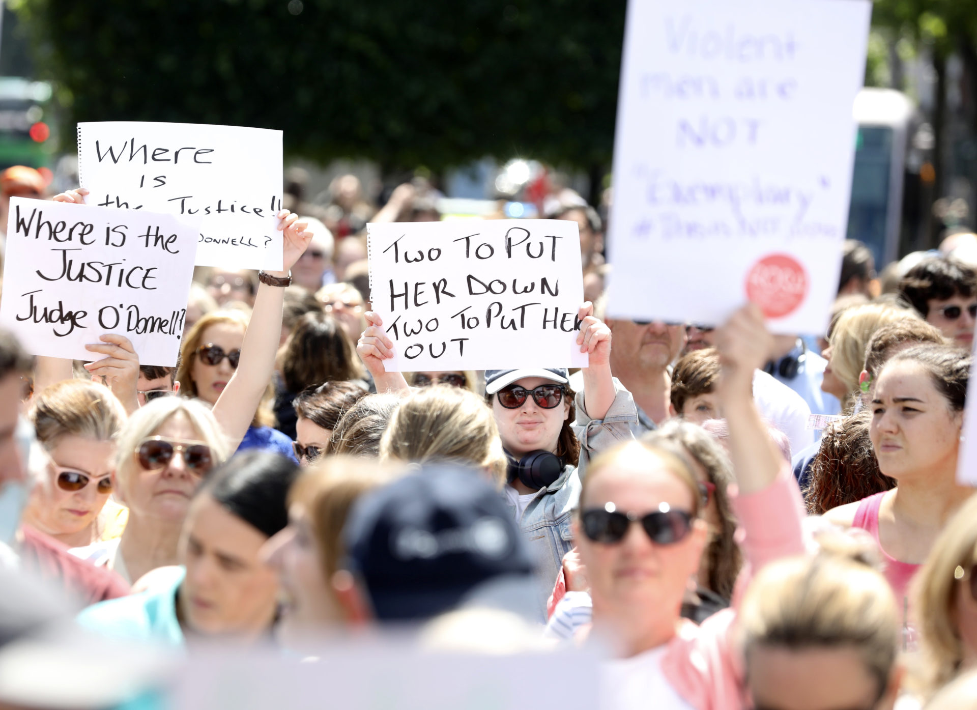 Protesters with placards taking place today outside the GPO in Dublin in solidarity with Natasha O'Brien, 22/06/2024. Photo: Sasko Lazarov/© RollingNews.ie