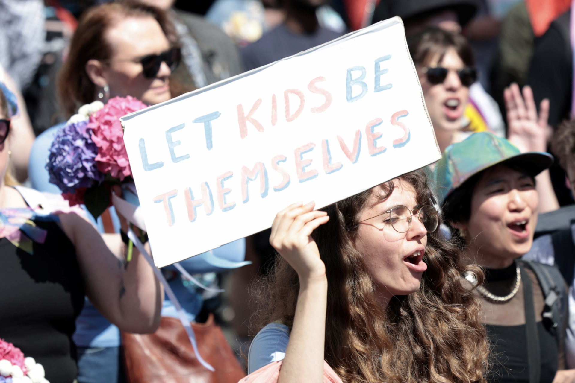 People taking part in the Trans and Intersex Pride protest in Dublin, 13/07/2024. Photo: Leah Farrell/© RollingNews.ie