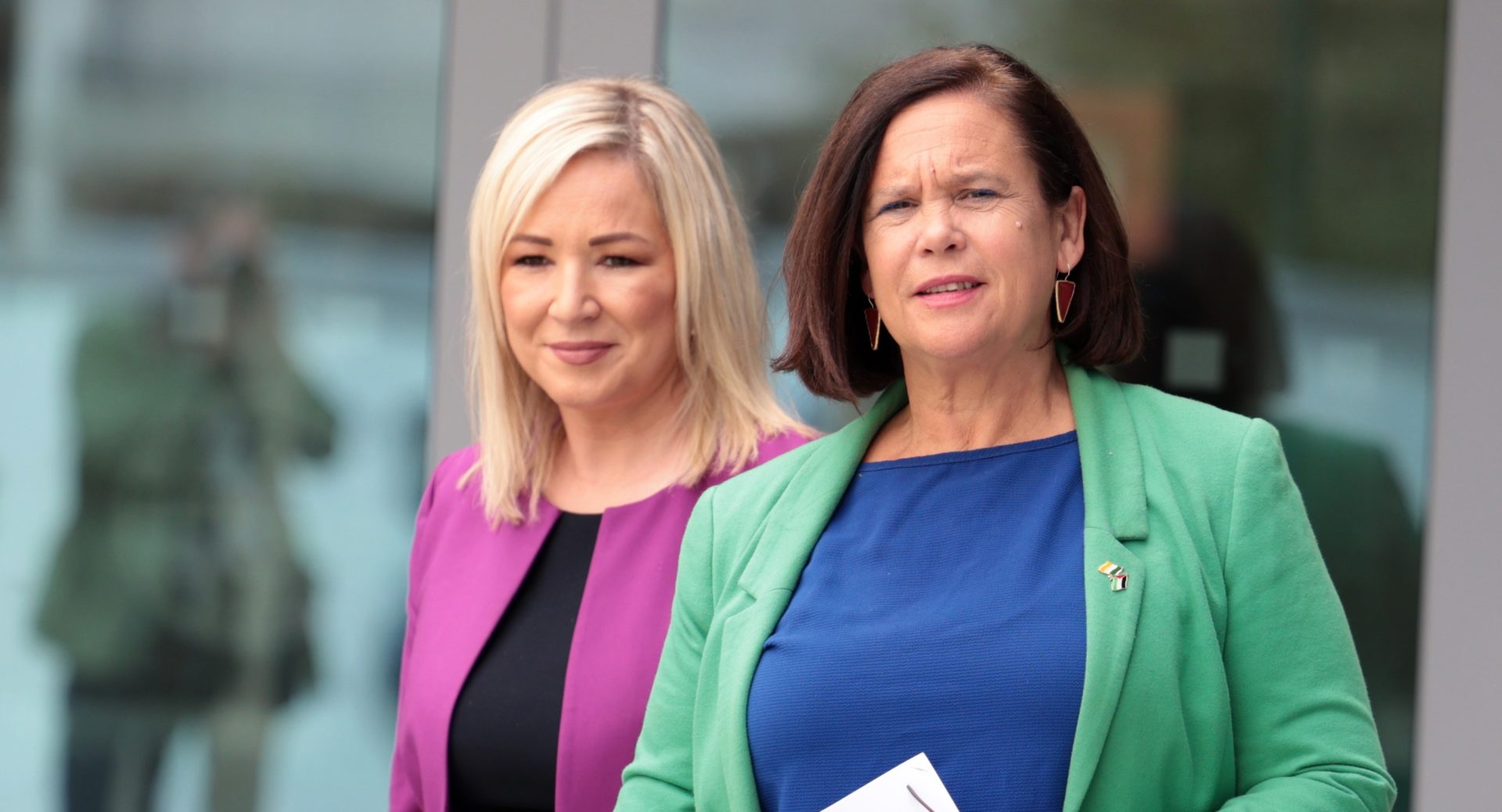 Sinn Fein party leader Mary Lou McDonald with Michelle O'Neill speaking to the media following meeting of Ard Chomhairle at the Communications Workers Union HQ, 575 North Circular Road. Photo: Leah Farrell/© RollingNews.ie