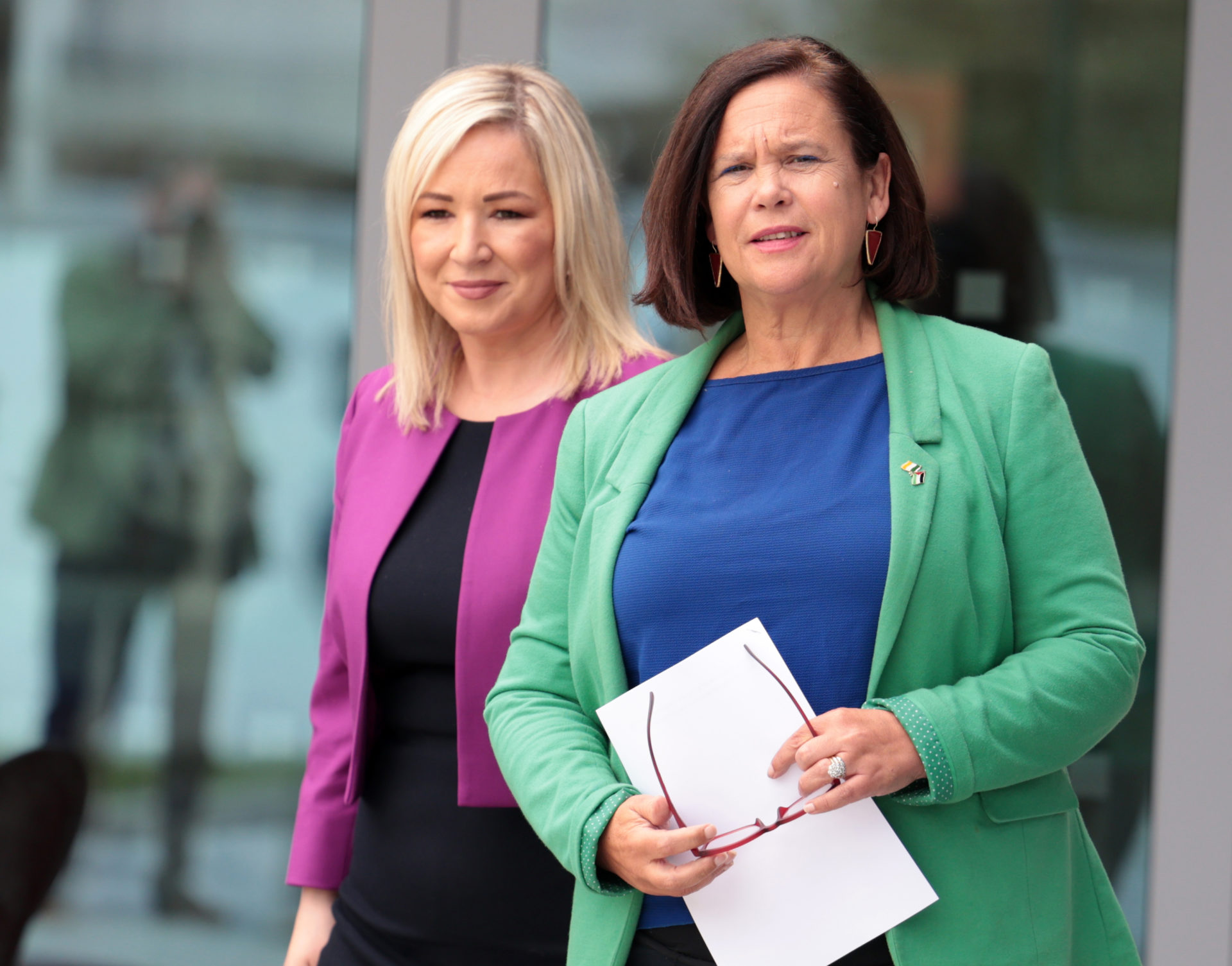 Sinn Fein party leader Mary Lou McDonald with Michelle O'Neill speaking to the media following meeting of Ard Chomhairle at the Communications Workers Union HQ, 575 North Circular Road. Photo: Leah Farrell/? RollingNews.ie