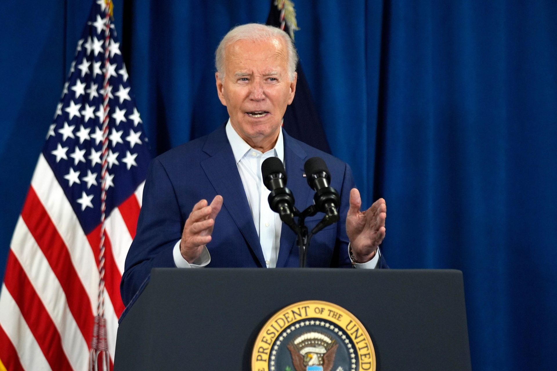 US President Joe Biden speaking to the press addressing Donald Trump's assassination attempt. Image: Associated Press / Alamy Stock Photo 