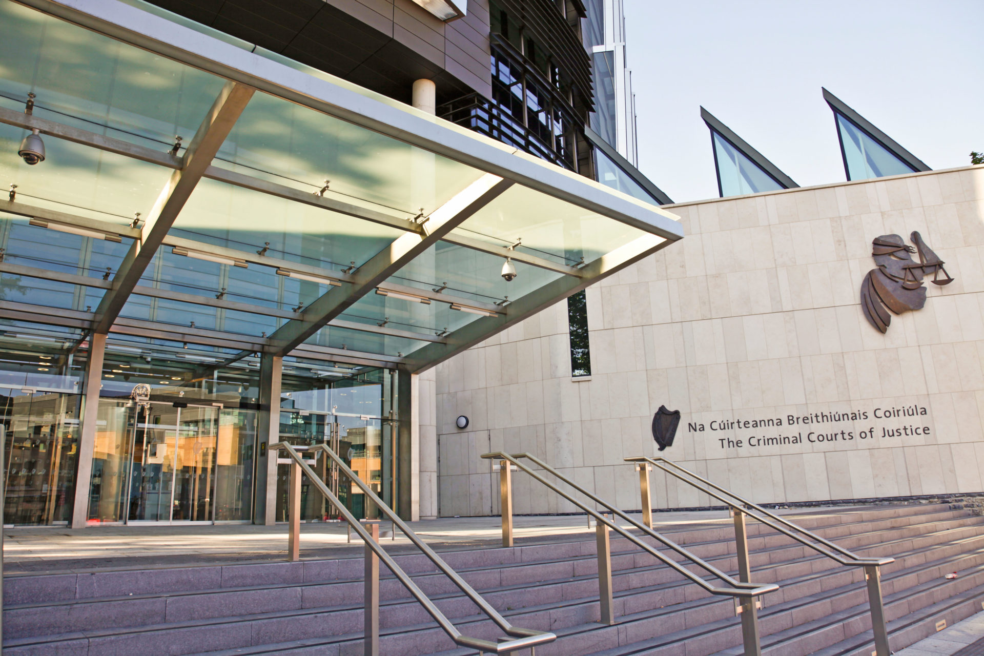 Main entrance to the Criminal Courts of Justice (opened 2010) in Parkgate Street in Dublin, Republic of Ireland