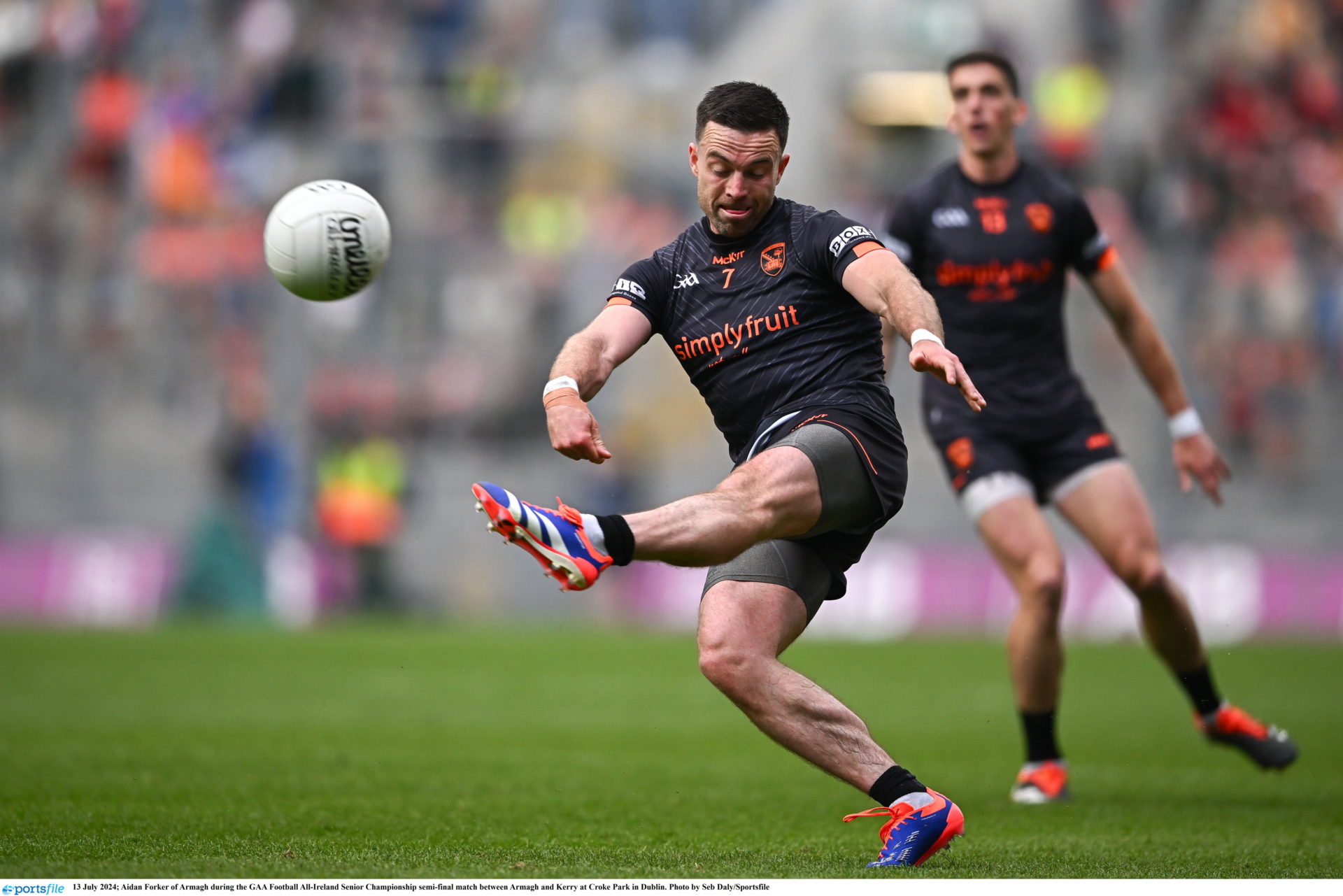 Aidan Forker of Armagh during the GAA Football All-Ireland Senior Championship semi-final match between Armagh and Kerry at Croke Park in Dublin, 13/07/2024. Photo by Seb Daly/Sportsfile