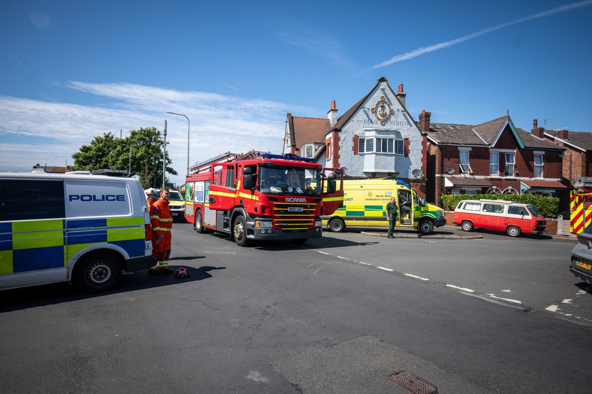 Police in Southport, Merseyside in England after a number of people were injured in a stabbing, 29-7-24