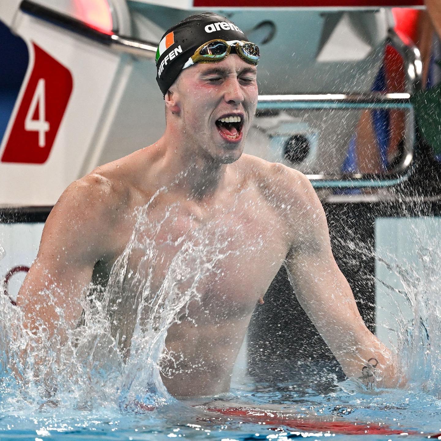 Ireland's Daniel Wiffen celebrates after taking gold at the Paris 2024 Olympic Games