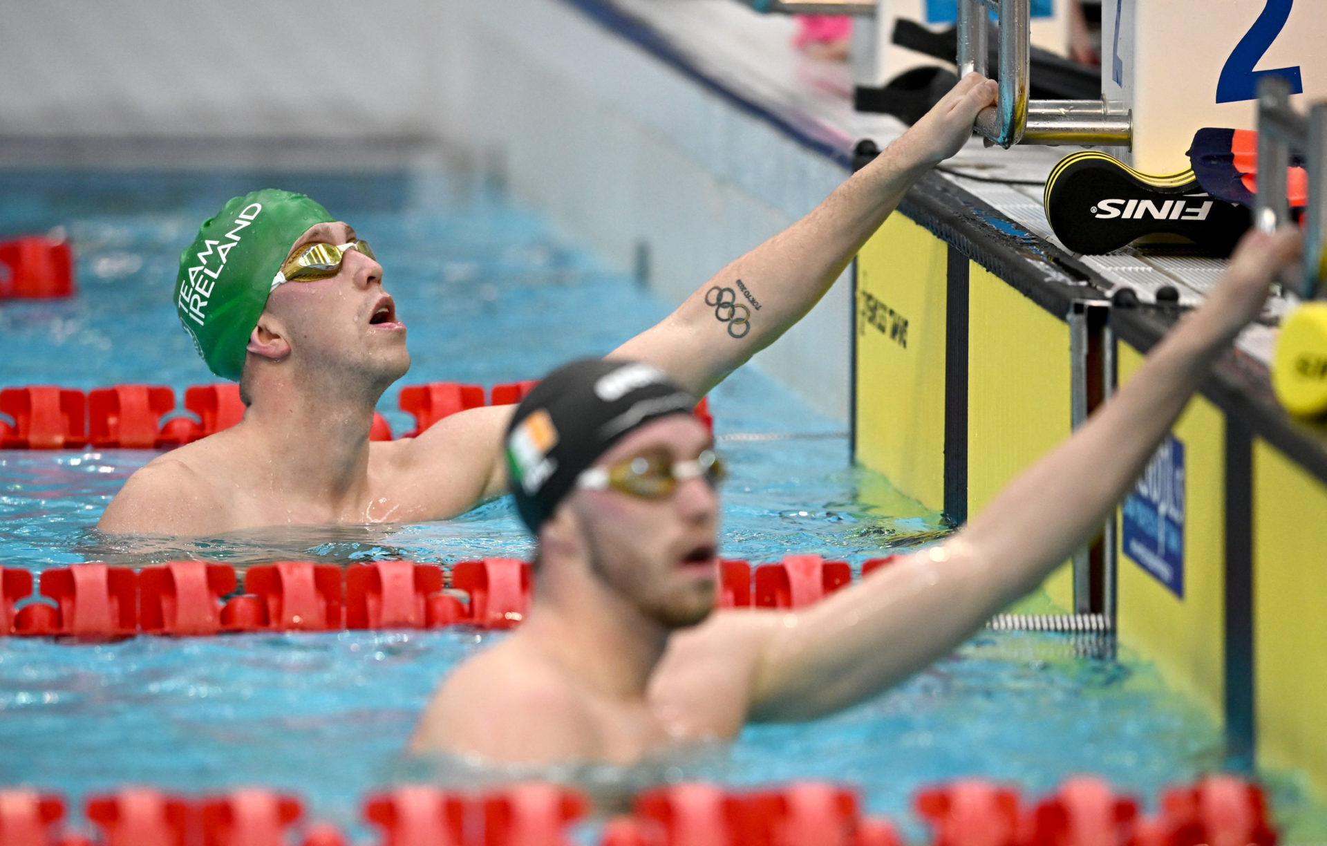 Daniel Wiffen (L) and Nathan Wiffen during an Olympics training session at the National Aquatic Centre in Dublin