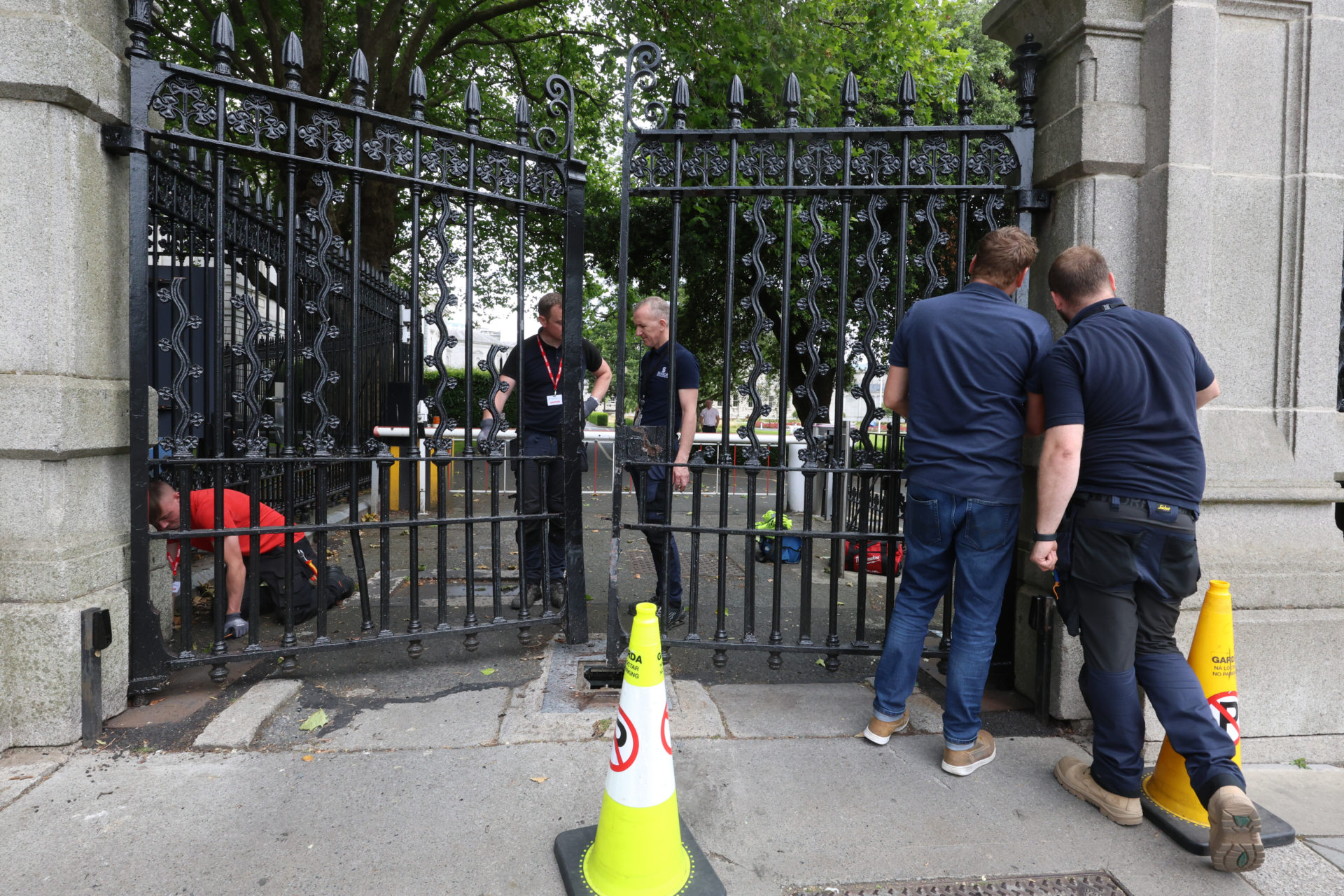 Gates at Custom House Quay damaged after a man rammed a van into them, 02/08/2024. Image:  Leah Farrell / © RollingNews.ie